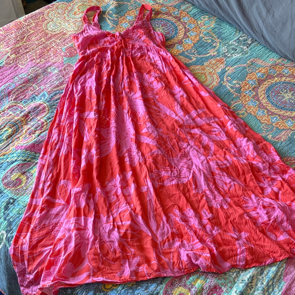Japna Red and Pink Floral Kids Dress